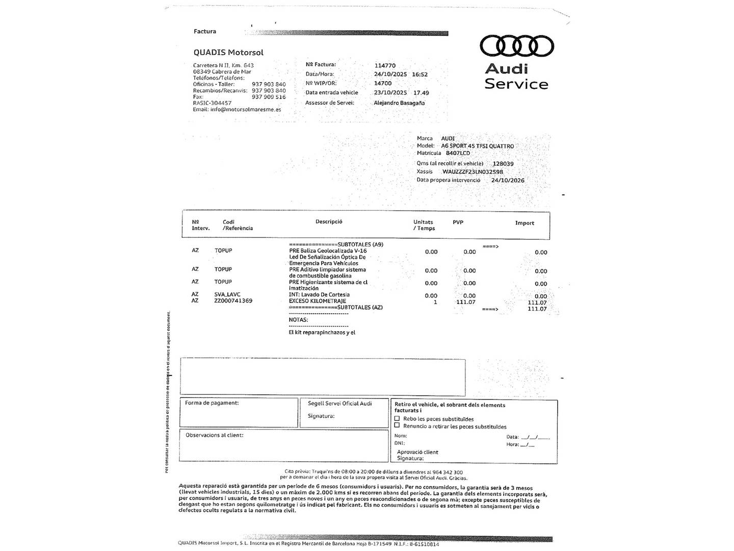 Foto del mantenimiento del Audi A6 Audi A6 Sport 45 TFSI ultra quattro (245 CV) S tronic Paquete S-Line