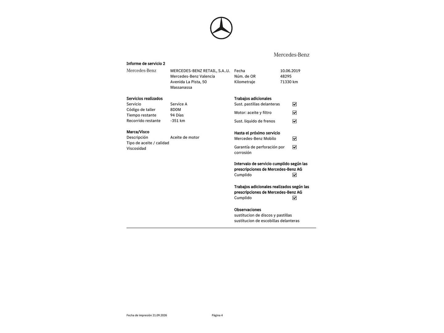 Foto del mantenimiento del Mercedes Clase A Mercedes Clase A 200 d (136 CV)