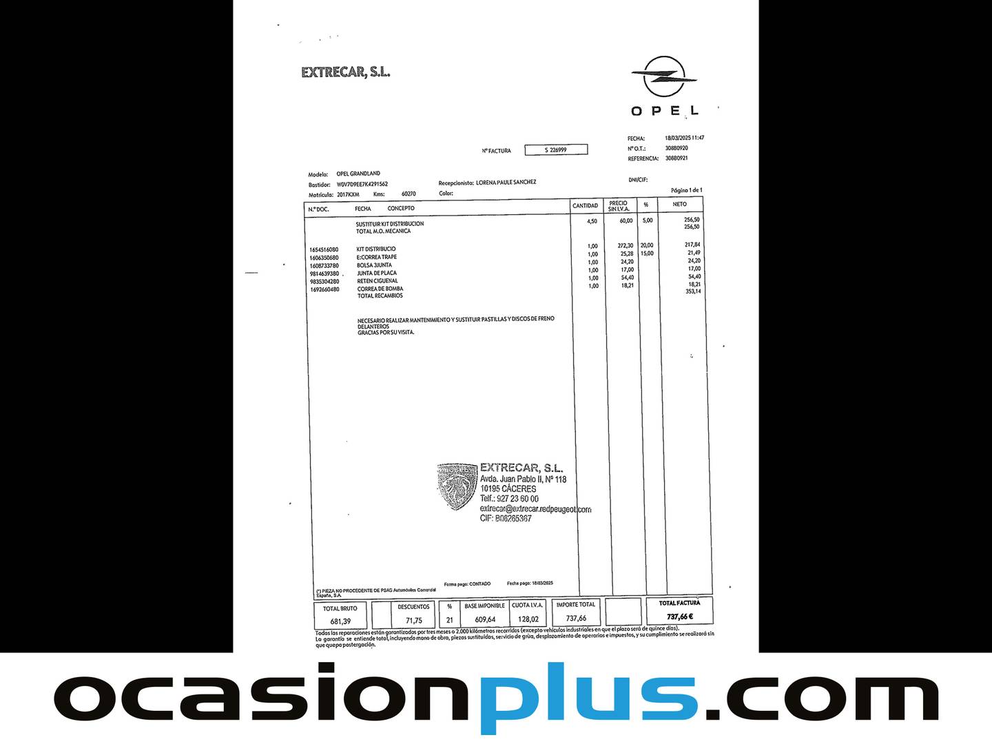 Foto del mantenimiento del Opel Crossland X Opel Crossland X 1.2 Edition Pro (81 CV)