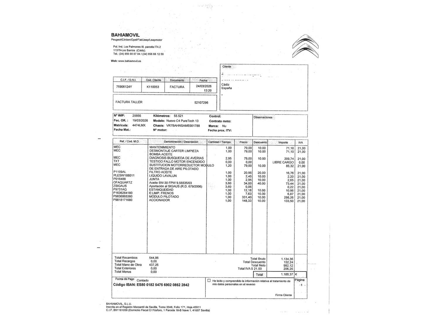 Foto del mantenimiento del Citroën C4 Citroën C4 PureTech 130 S&S 6v Feel Pack (130 CV)