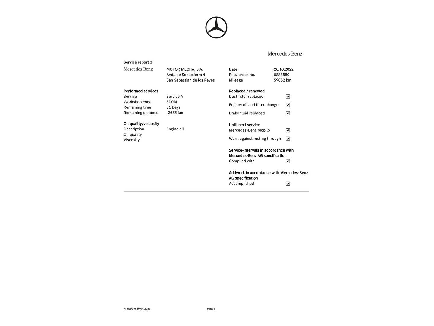 Foto del mantenimiento del Mercedes Clase C Mercedes Clase C Clase C Estate 220 d (194 CV) Pack AMG