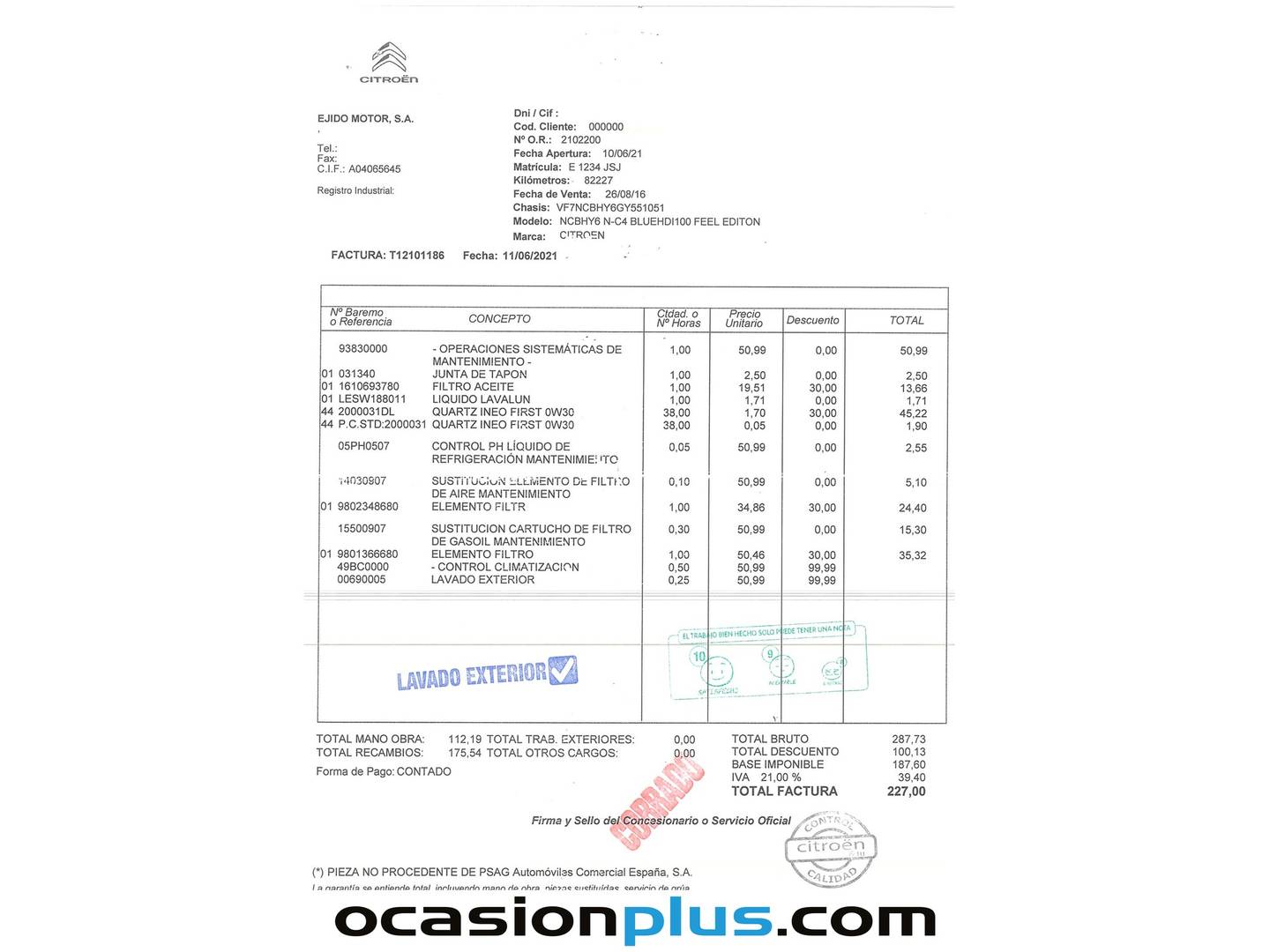 Foto del mantenimiento del Citroën C4 Citroën C4 BlueHDi 100 Live Edition (99 CV)