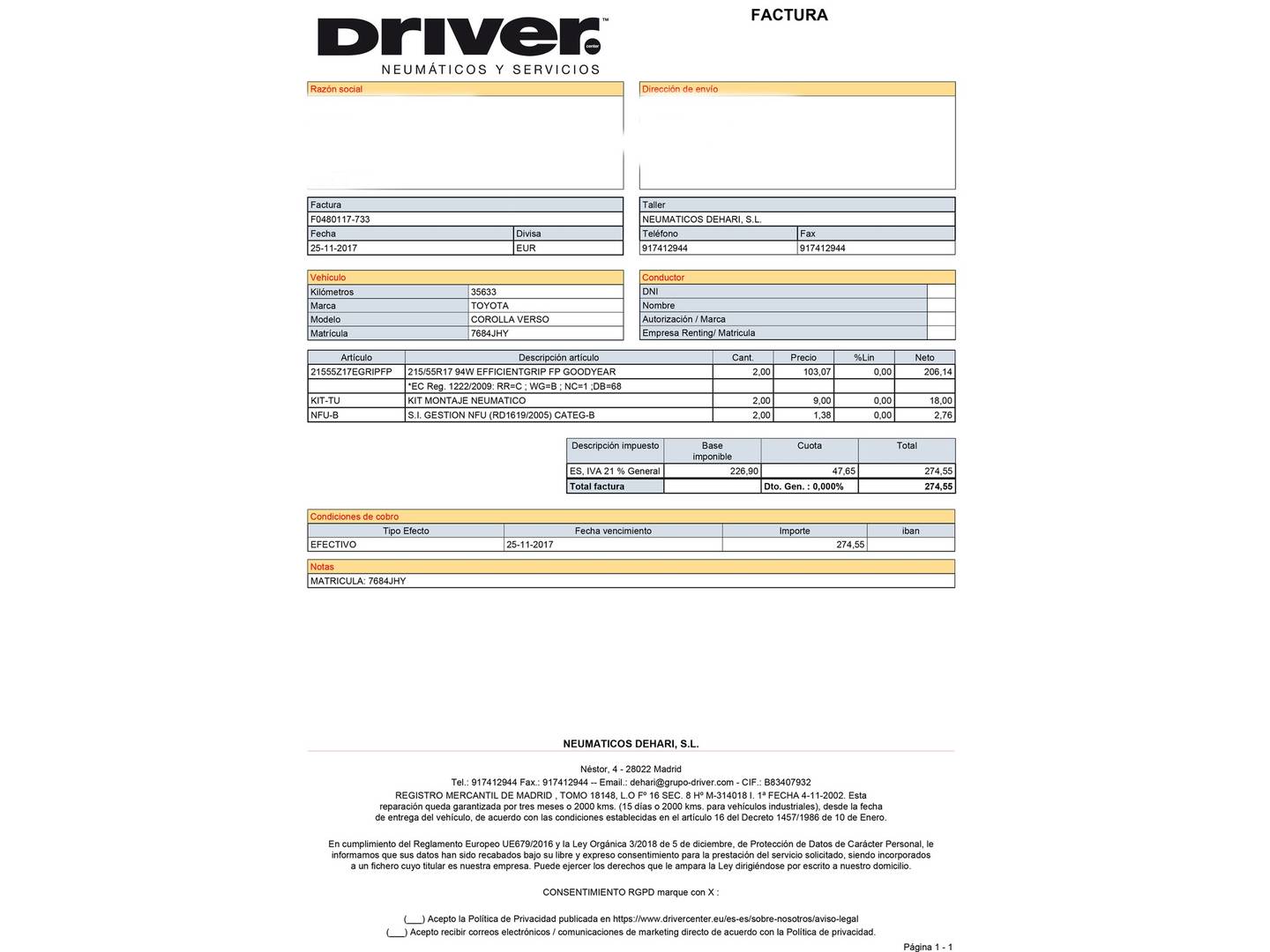 Foto del mantenimiento del Toyota Verso Toyota Verso 140 M-DRV Advance Multidrive (147 CV) 7 Plazas