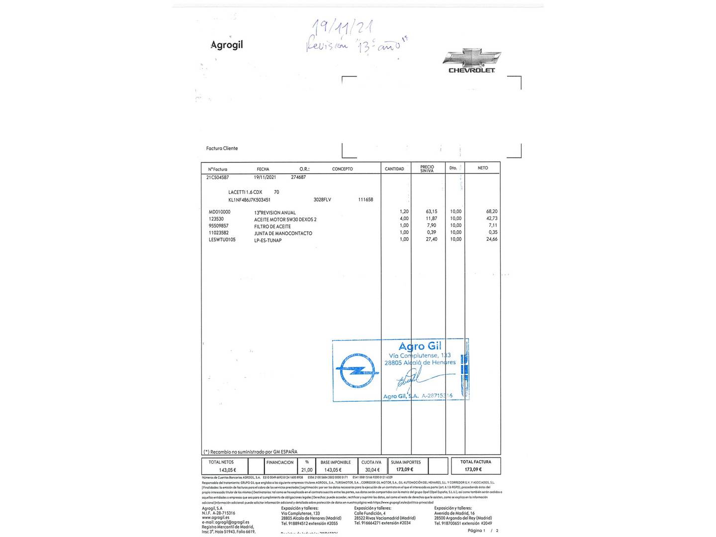 Foto del mantenimiento del Chevrolet Lacetti Chevrolet Lacetti 1.6 SX (109 CV)