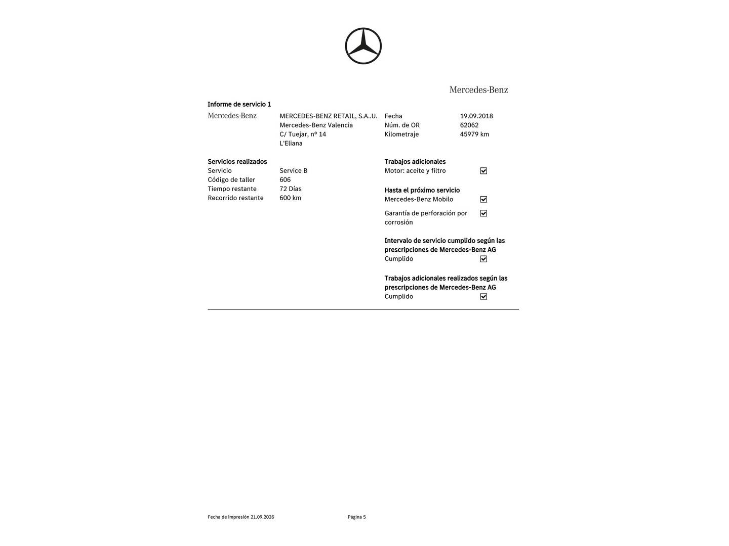 Foto del mantenimiento del Mercedes Clase A Mercedes Clase A 200 d (136 CV)