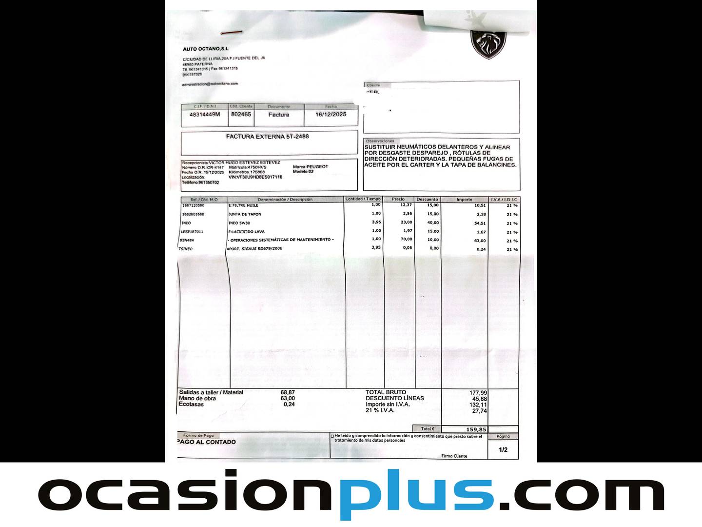 Foto del mantenimiento del Peugeot 3008 Peugeot 3008 1.6 HDI Active FAP (115 CV)