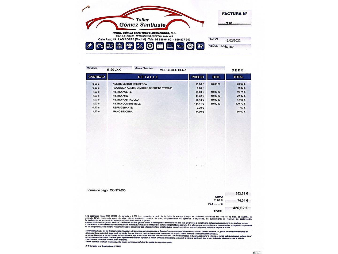 Foto del mantenimiento del Mercedes Clase A Mercedes Clase A 200 d (136 CV) Pack AMG