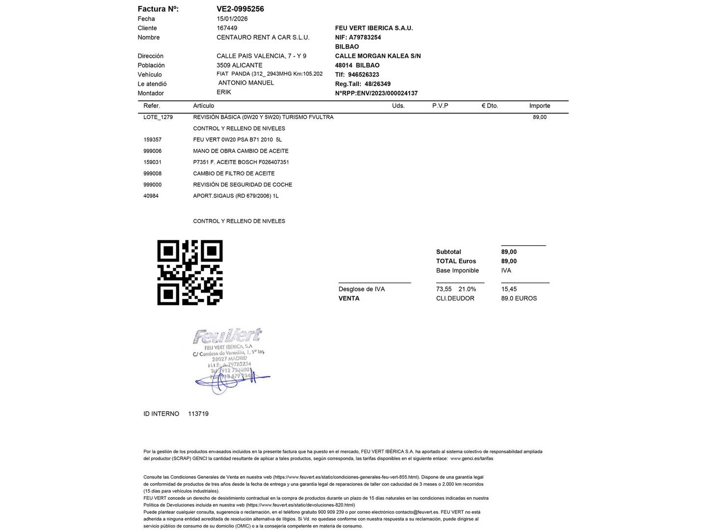 Foto del mantenimiento del Fiat Panda Fiat Panda 1.0 Hybrid Gse Red (70 CV)