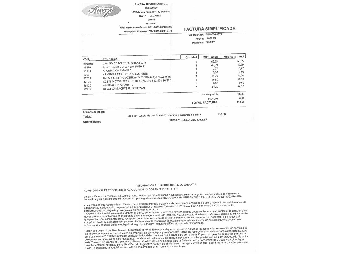 Foto del mantenimiento del SsangYong Rodius Ssangyong Rodius 2.0 e-Xdi Limited Auto (155 CV) 7 Plazas
