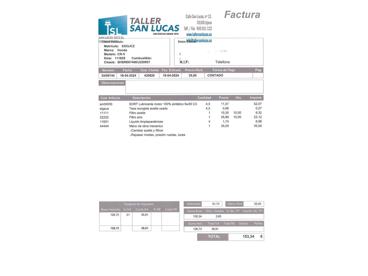 Foto del mantenimiento del Honda CR-V Honda CR-V 1.6 i-DTEC Elegance 4x2 (120 CV)