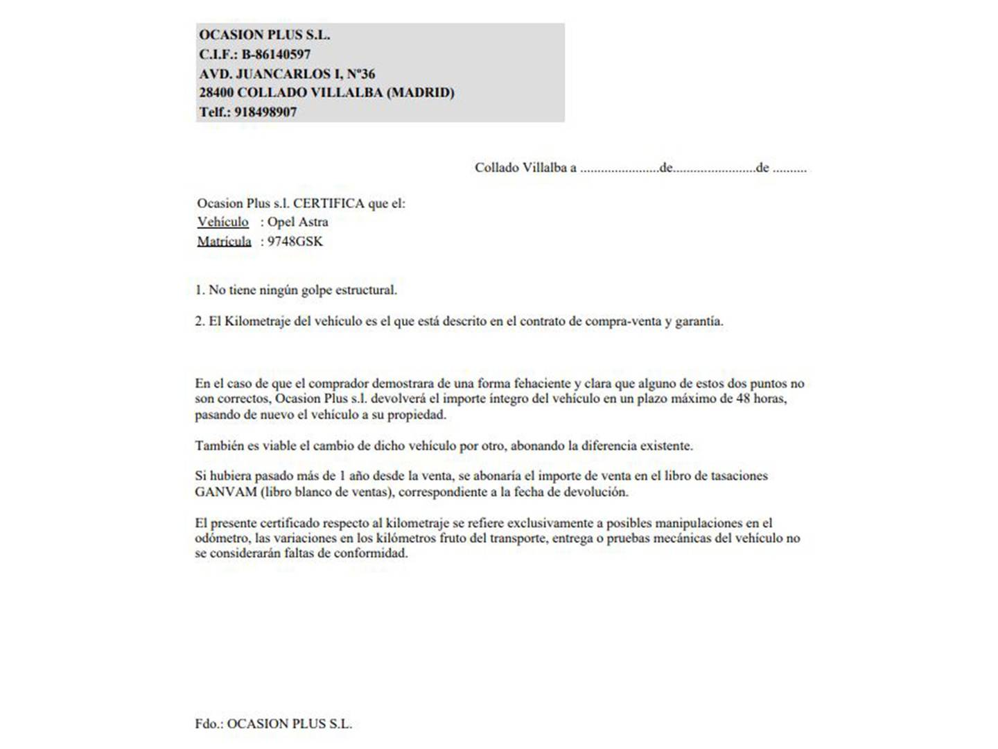 Foto del certificado del Opel Astra Opel Astra 1.7 CDTI Edition (110 CV)