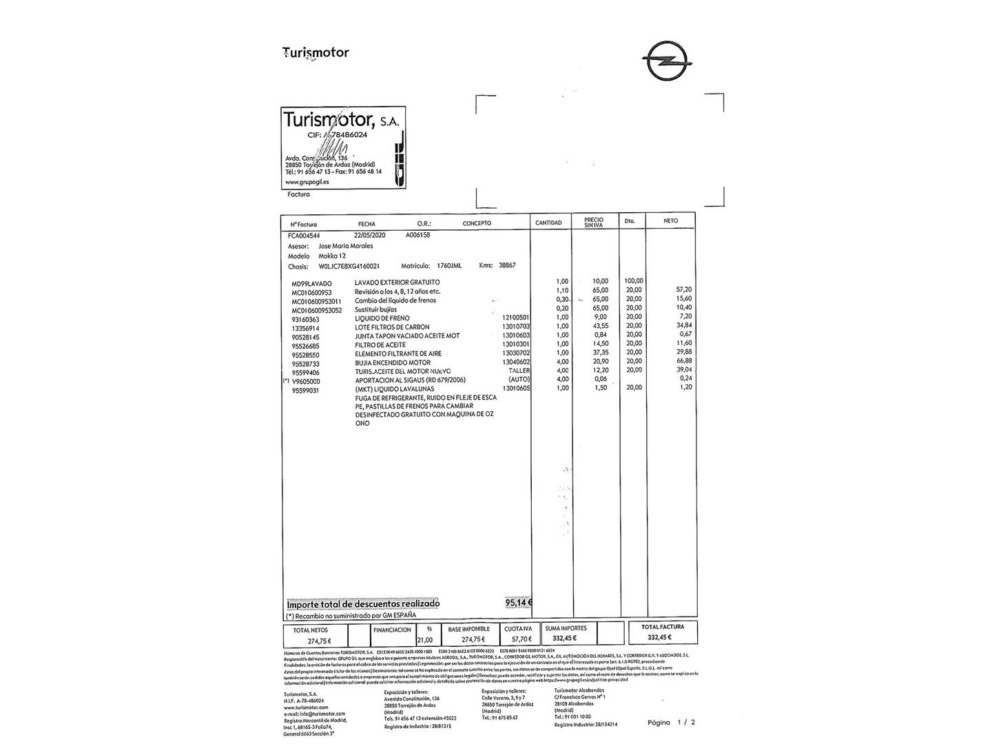 Foto del mantenimiento del Opel Mokka Opel Mokka 1.4 Turbo S&S Selective 4x2 (140 CV)