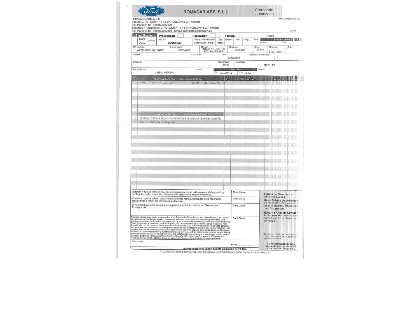Foto del mantenimiento del Ford Focus Ford Focus 1.0 Ecoboost ST-Line (125 CV)