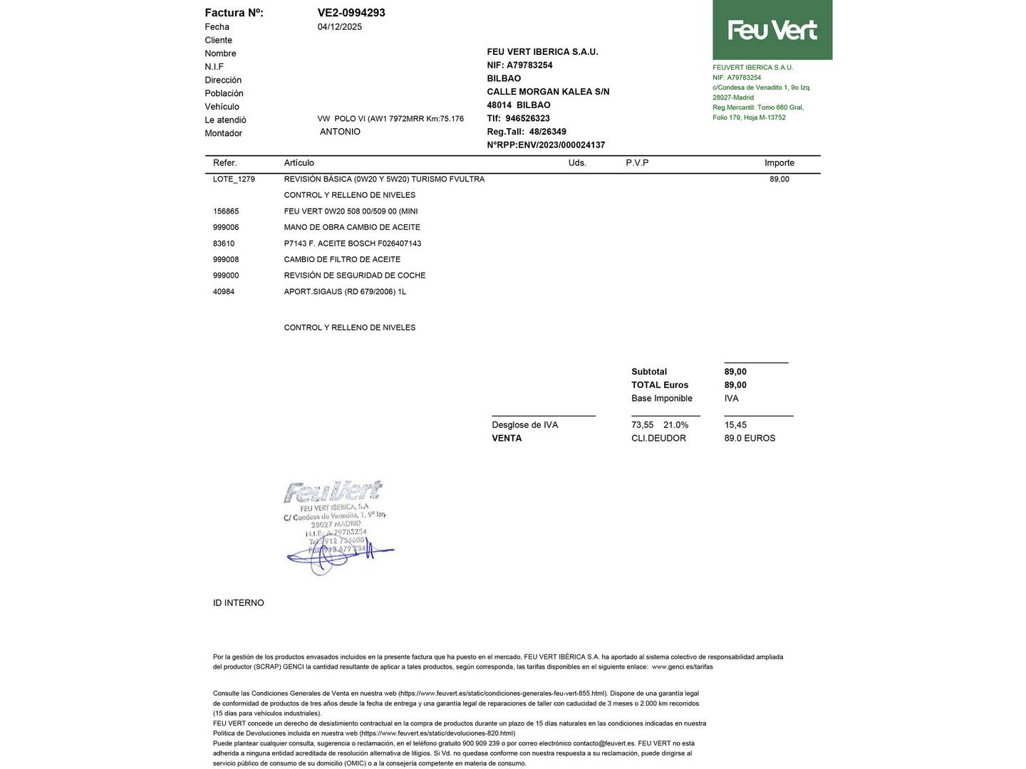 Foto del mantenimiento del Volkswagen Polo Volkswagen Polo Life 1.0 TSI (95 CV)