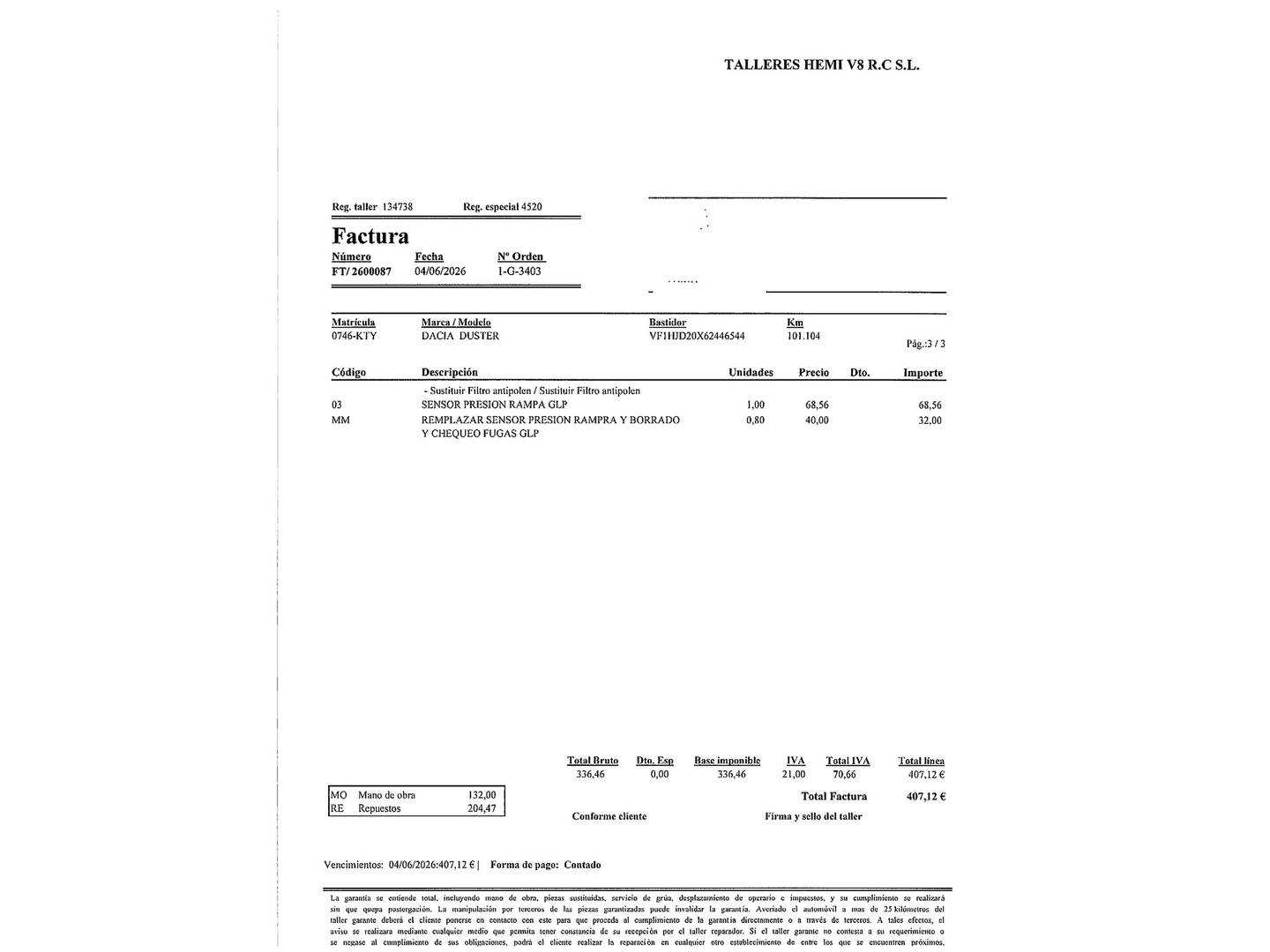 Foto del mantenimiento del Dacia Duster Dacia Duster Essential 1.6 (115 CV) 4X2 GLP