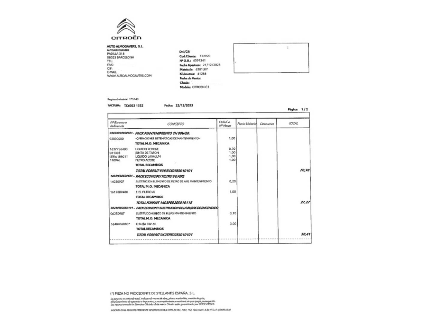 Foto del mantenimiento del Citroën C3 Citroën C3 PureTech 82 C-Series (83 CV)