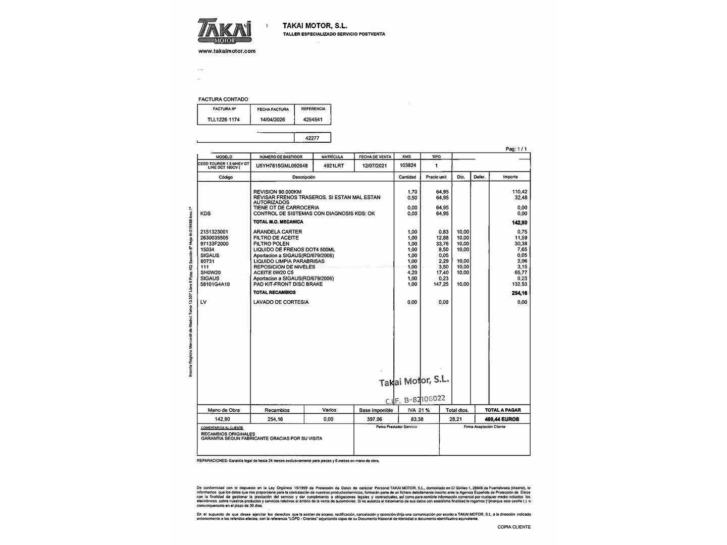 Foto del mantenimiento del KIA Ceed Tourer KIA Ceed Tourer 1.5 MHEV GT Line DCT (160 CV)