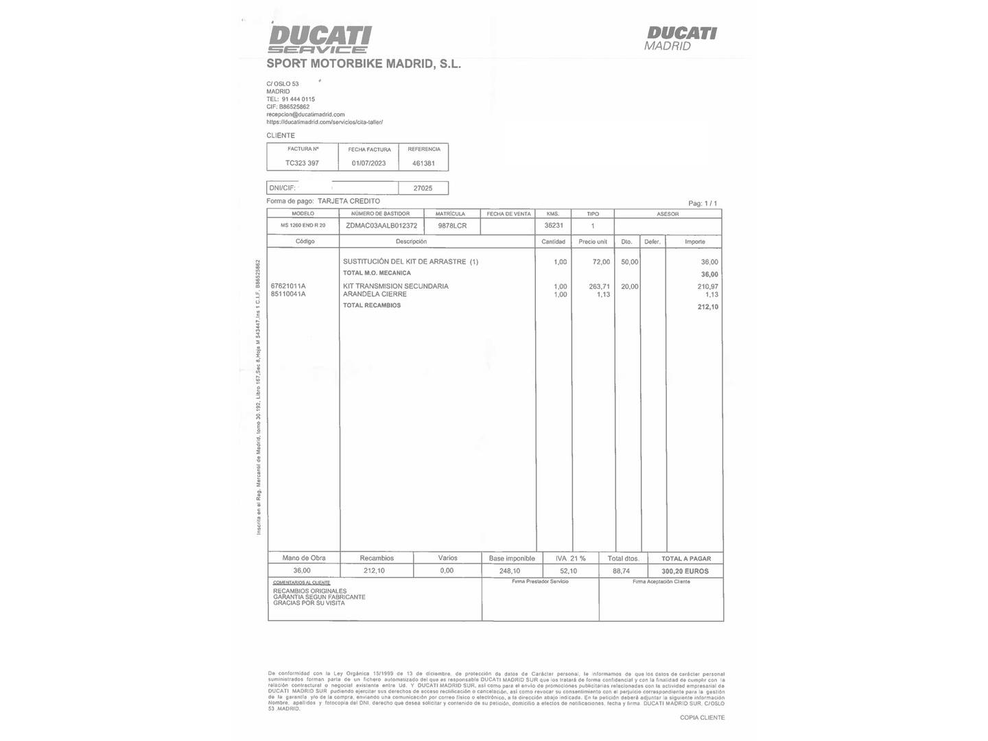 Foto del mantenimiento del Ducati Multistrada 1260 Enduro Ducati Multistrada 1260 Enduro (158 CV)