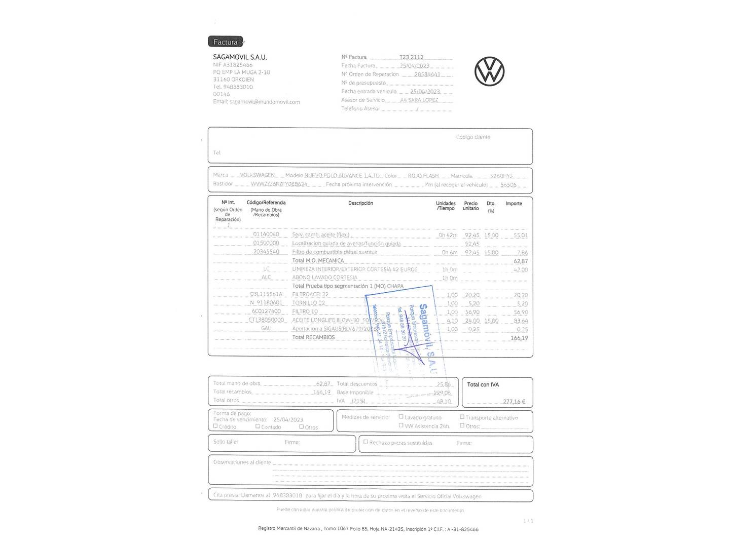 Foto del mantenimiento del Volkswagen Polo Volkswagen Polo Advance 1.4 TDI BMT (90 CV)