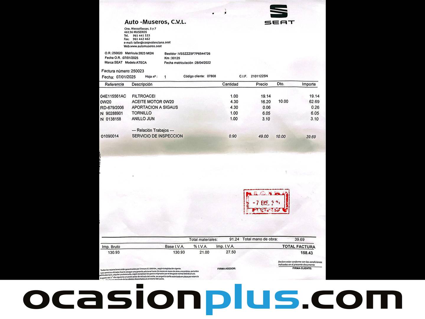 Foto del mantenimiento del Seat Ateca SEAT Ateca 1.5 TSI S&S Style XL  (150 CV)