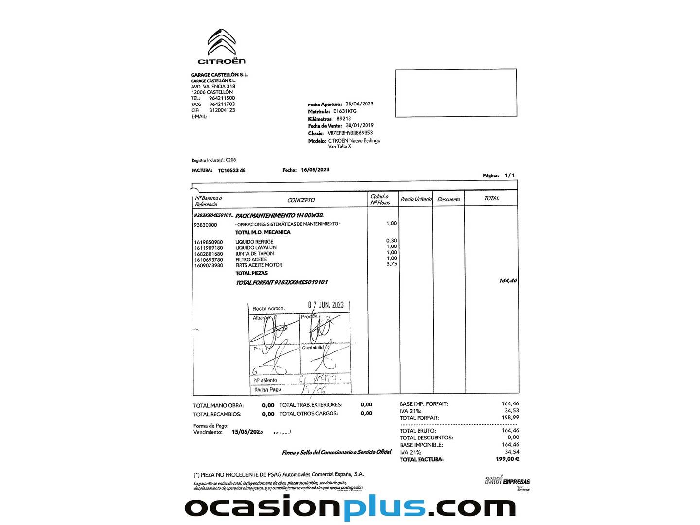Foto del mantenimiento del Citroën Berlingo Citroën Berlingo BlueHDi 100 Talla XL Club (100 CV)