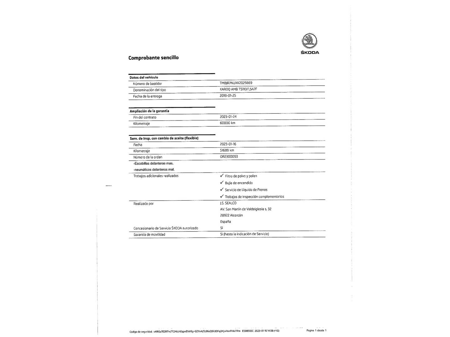 Foto del mantenimiento del Skoda Karoq Skoda Karoq 1.5 TSI ACT Ambition DSG (150 CV)