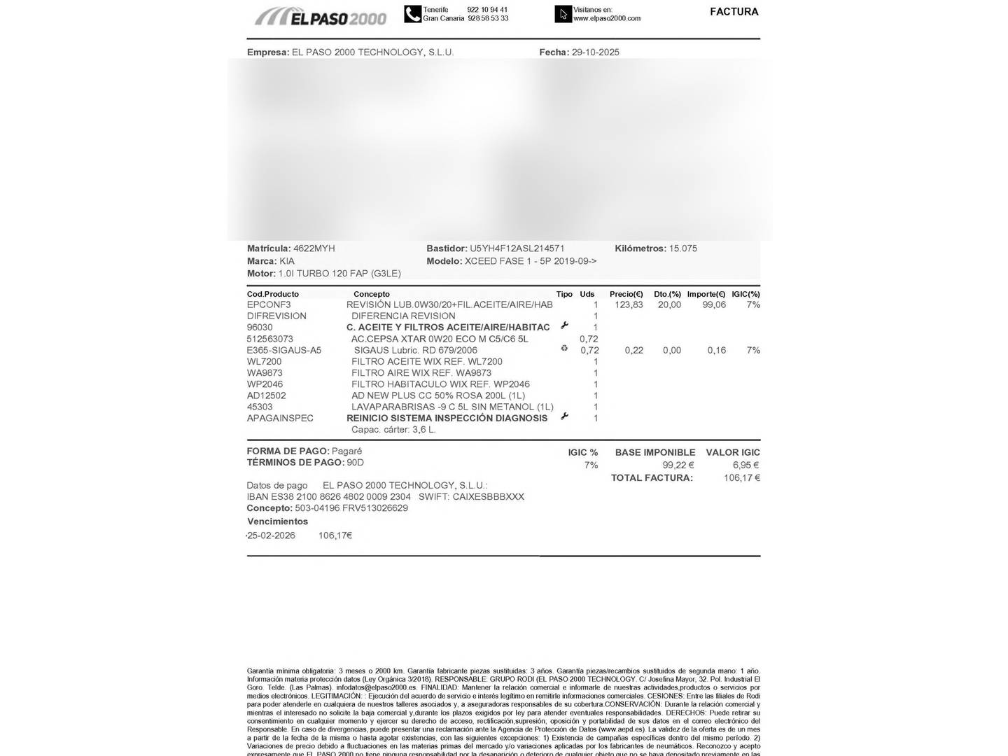 Foto del mantenimiento del KIA XCeed KIA XCeed 1.0 T-GDi Drive (100 CV)