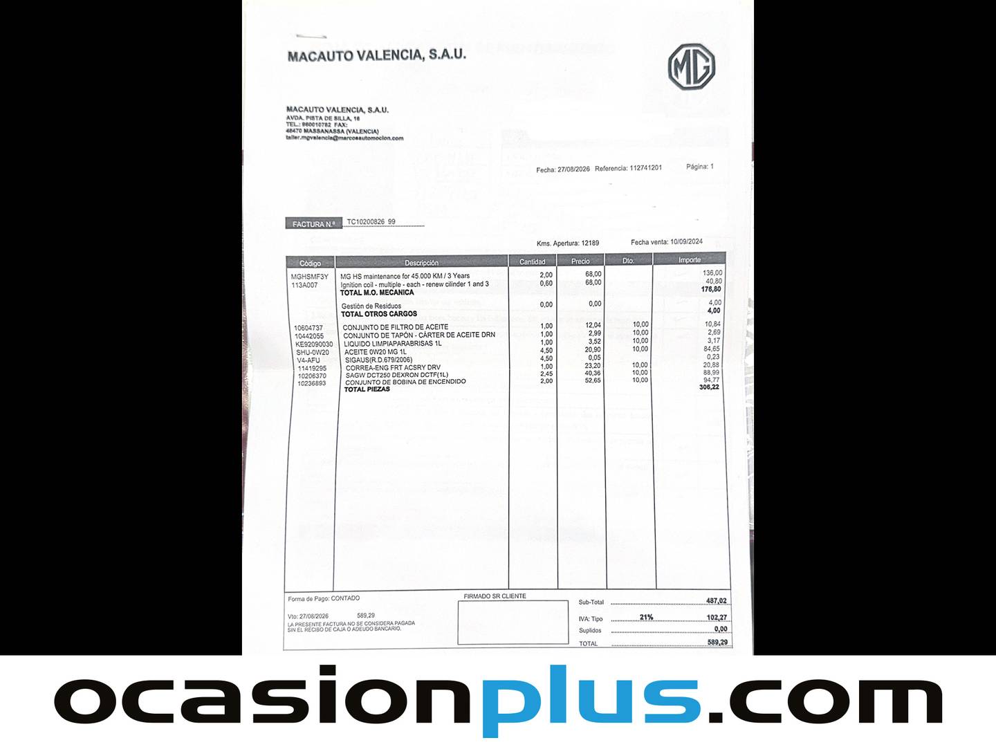 Foto del mantenimiento del MG HS MG HS 1.5 Turbo GDI Luxury DCT (162 CV)