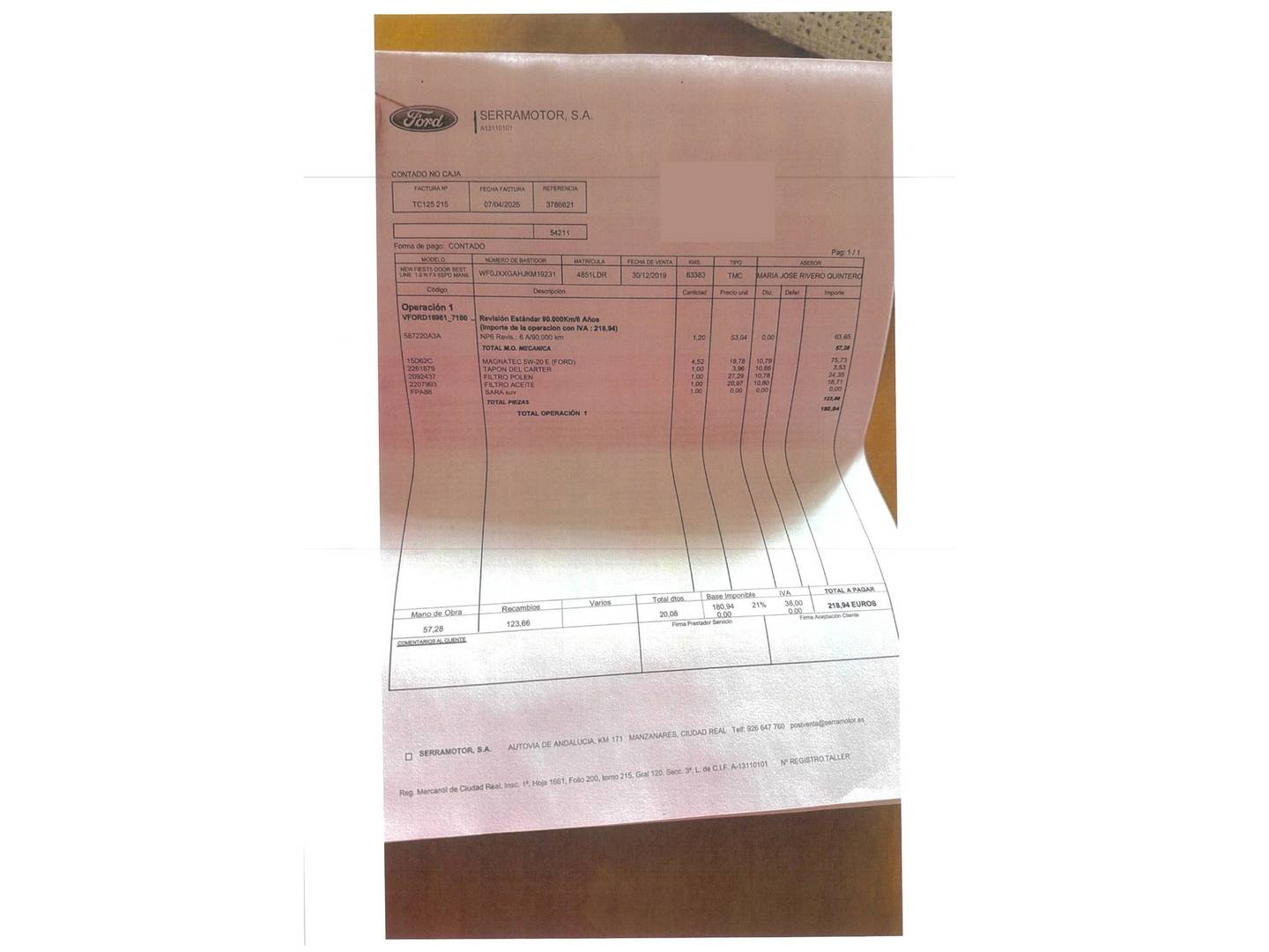 Foto del mantenimiento del Ford Fiesta Ford Fiesta 1.0 EcoBoost S&S ST-Line (95 CV)