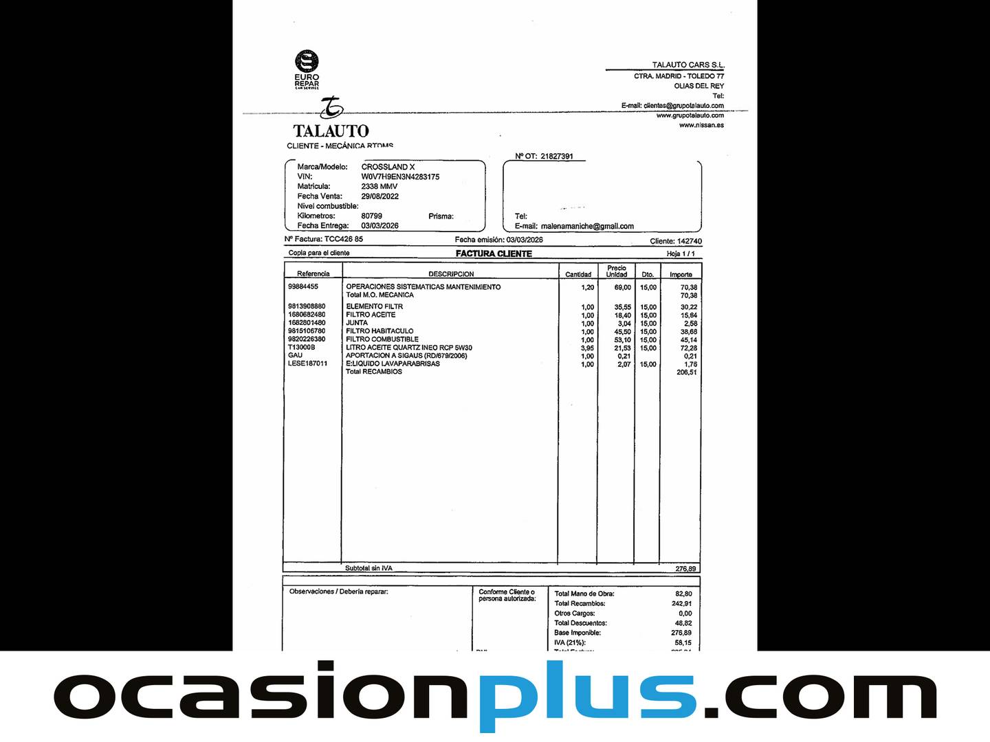 Foto del mantenimiento del Opel Crossland Opel Crossland 1.5D Edition (110 CV)