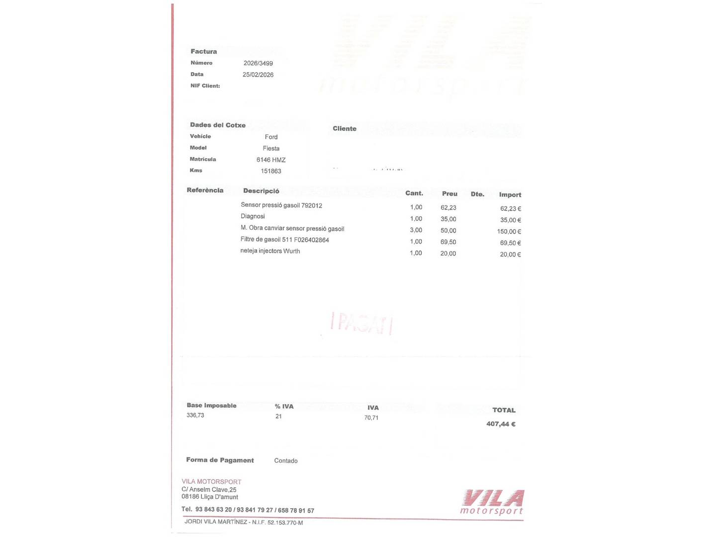 Foto del mantenimiento del Ford Fiesta Ford Fiesta 1.6 TDCI DPF Sport (95 CV)