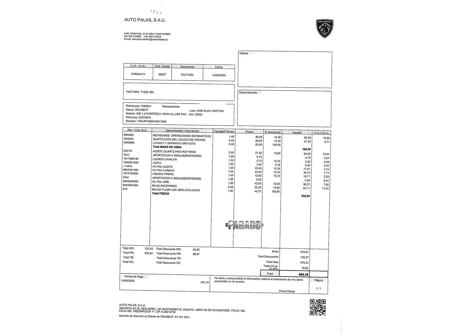 Foto del mantenimiento del Peugeot 208 Peugeot 208 PureTech 100 Allure Pack (100 CV)