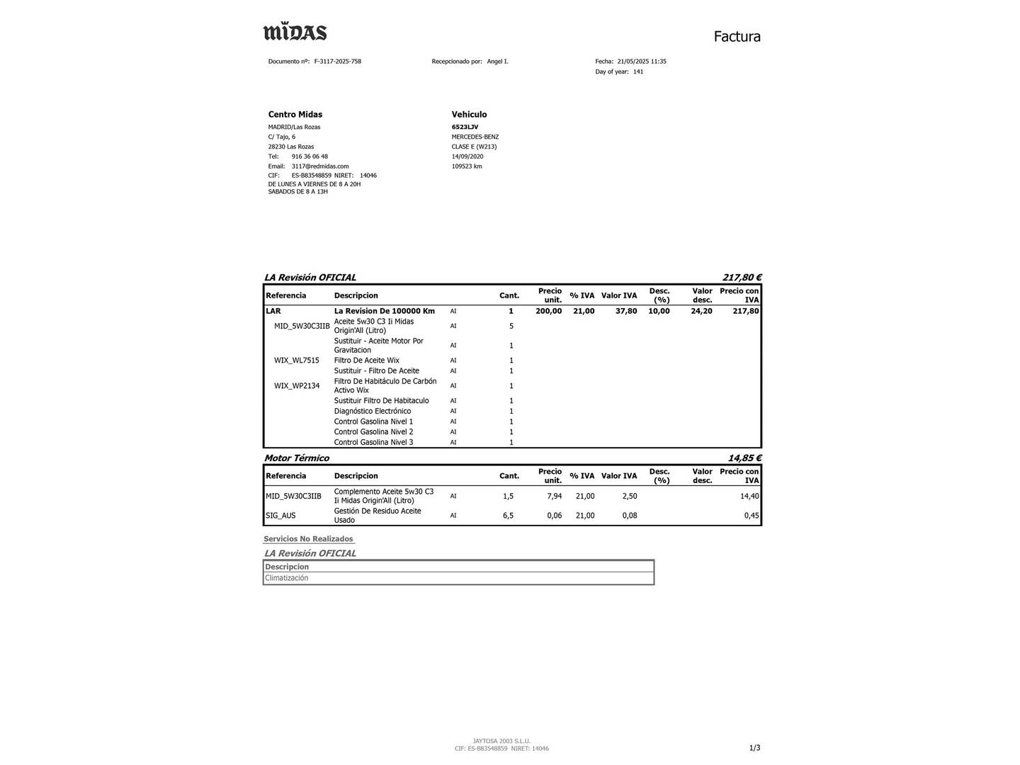 Foto del mantenimiento del Mercedes Clase E Mercedes-Benz Clase E E 300 e (320 CV)