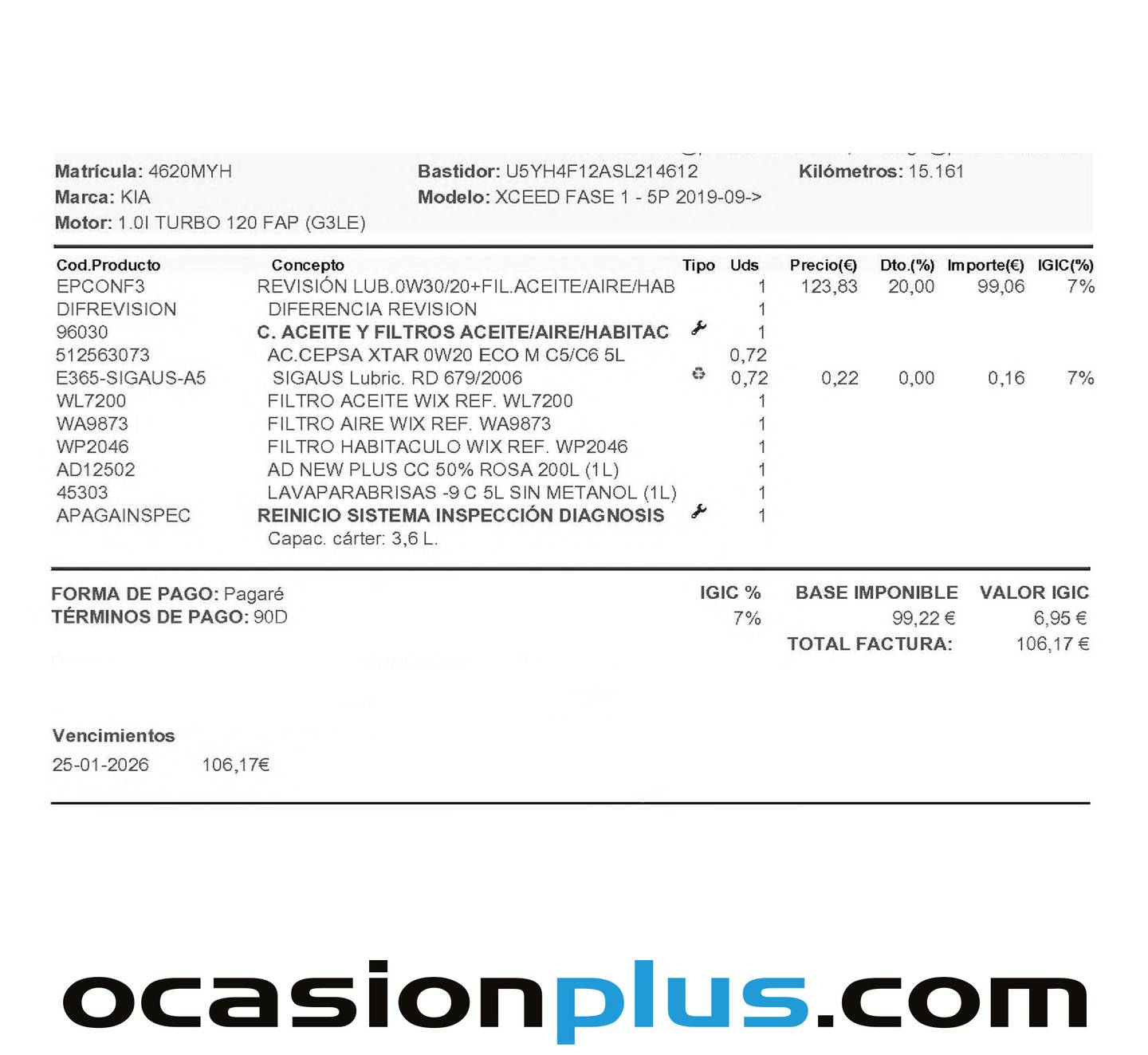Foto del mantenimiento del KIA XCeed KIA XCeed 1.0 T-GDi Drive (100 CV)