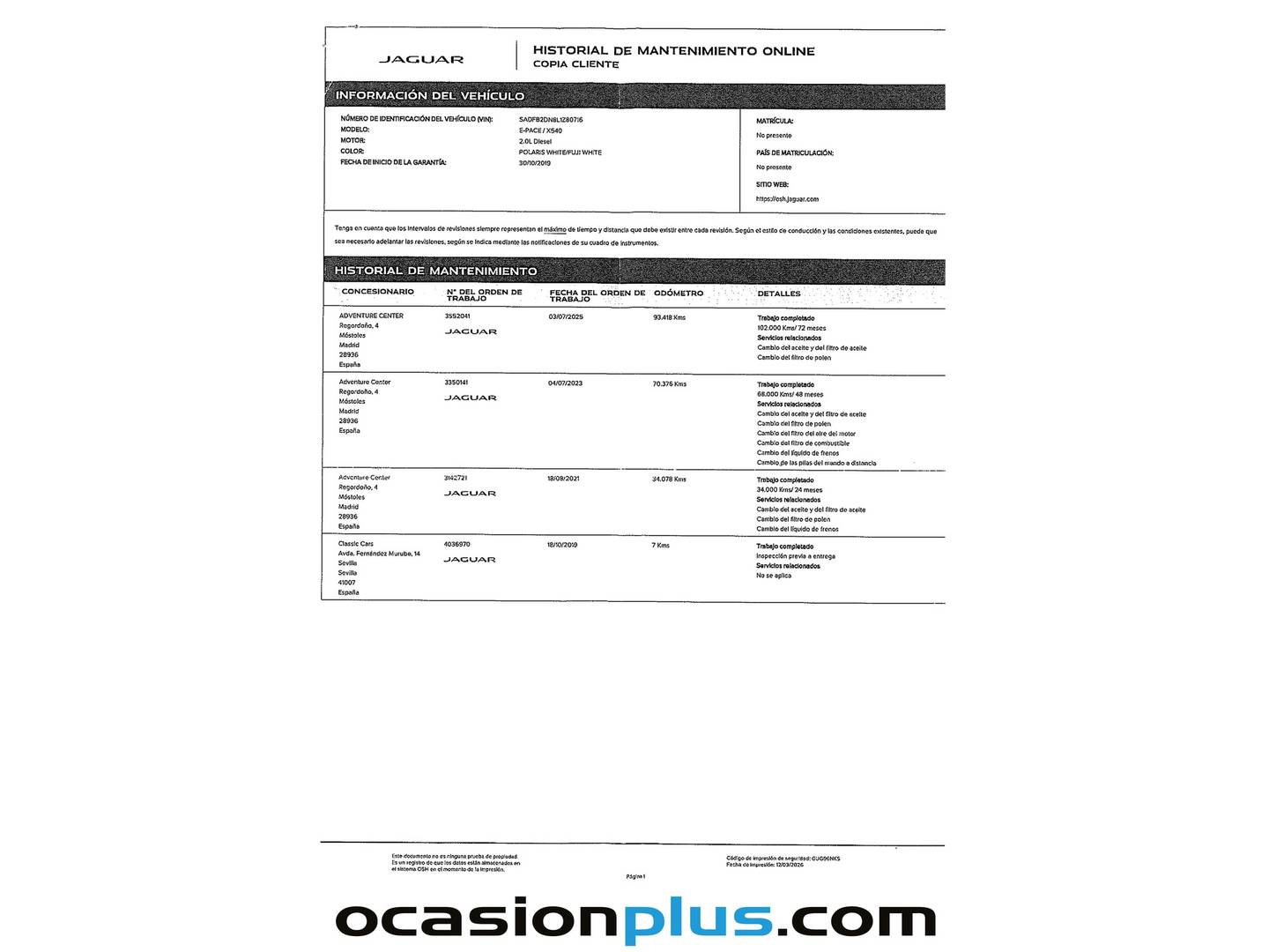 Foto del mantenimiento del Jaguar E-Pace Jaguar E-PACE 2.0D (150 CV)