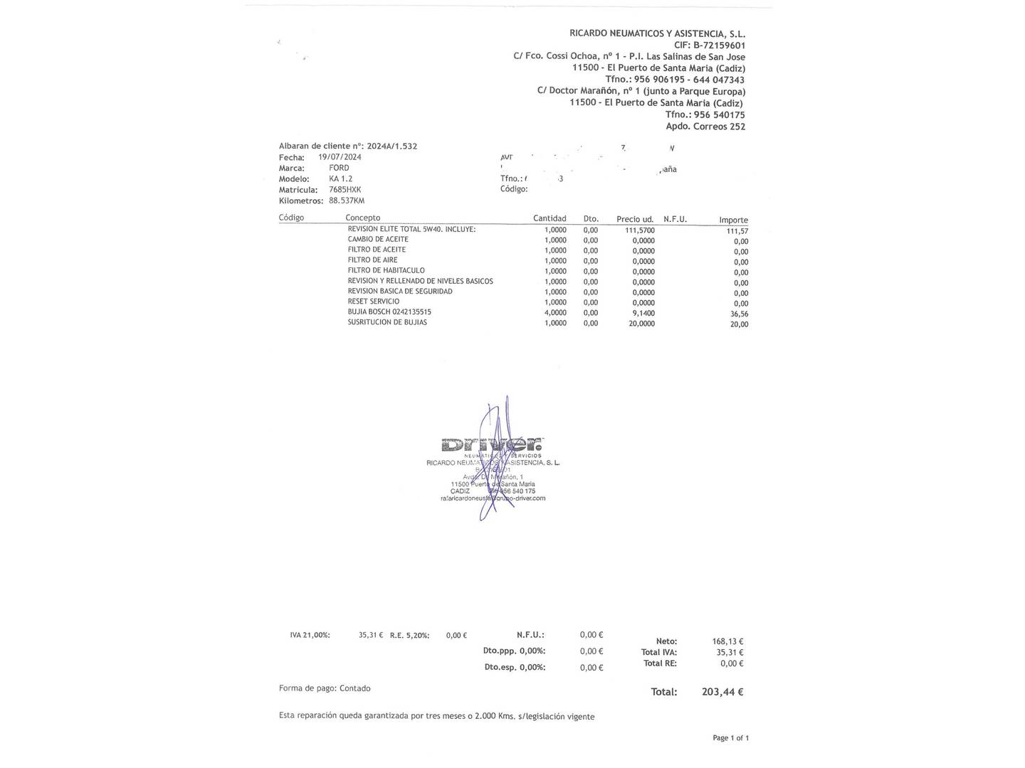 Foto del mantenimiento del Ford Ka Ford Ka 1.2 Duratec S&S Urban (69 CV)