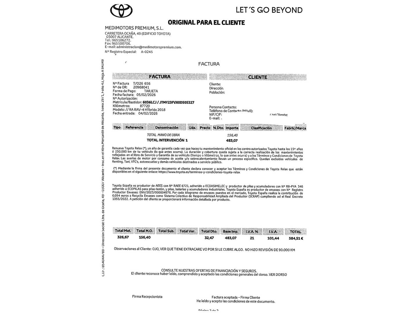 Foto del mantenimiento del Toyota Rav4 Toyota Rav4 2.5l hybrid Luxury  (218 CV)