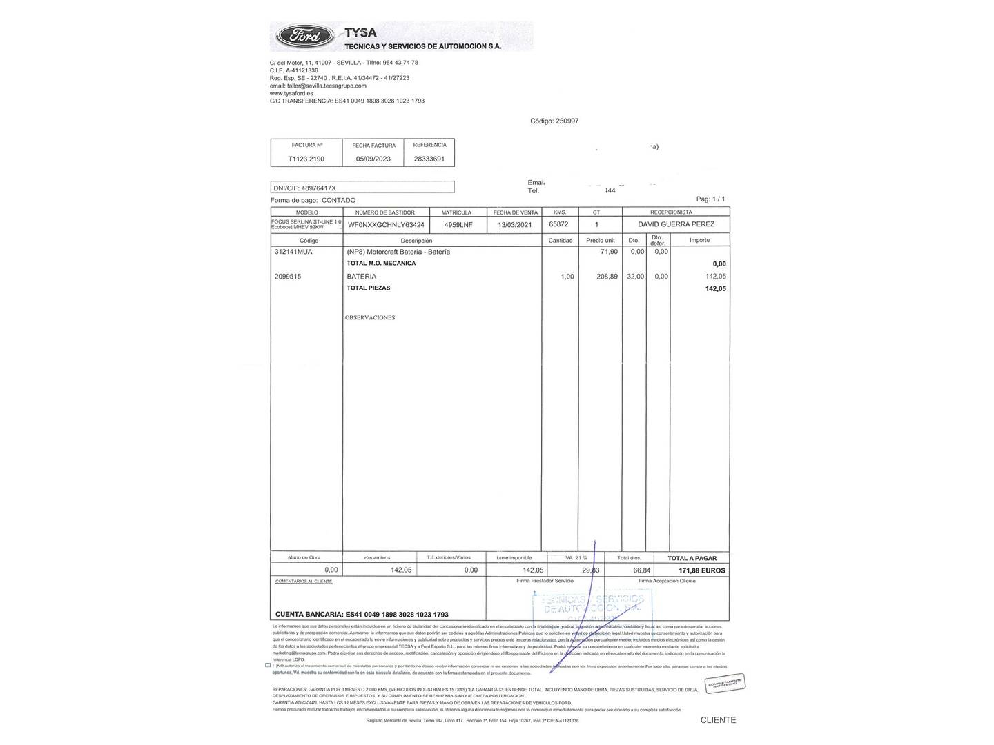 Foto del mantenimiento del Ford Focus Ford Focus 1.0 Ecoboost MHEV ST-Line (125 CV)