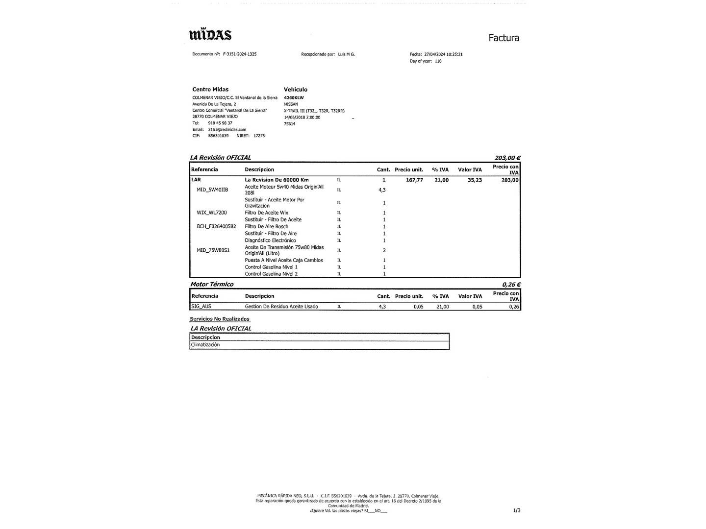 Foto del mantenimiento del Nissan X-TRAIL Nissan X-Trail 1.6 DIG-T Tekna 4x2 (163 CV)