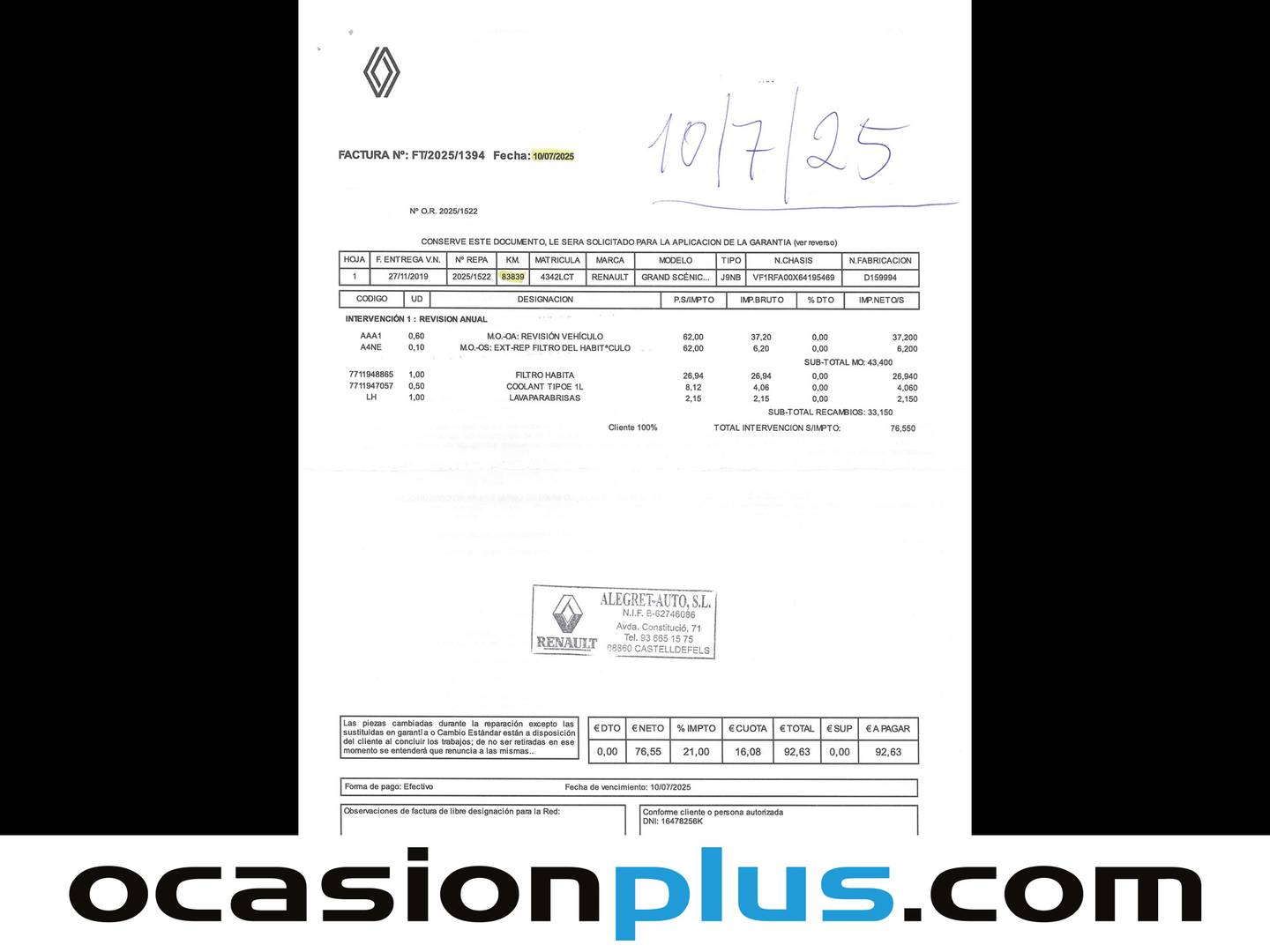 Foto del mantenimiento del Renault Scénic Renault Scenic Limited TCe (140 CV) GPF