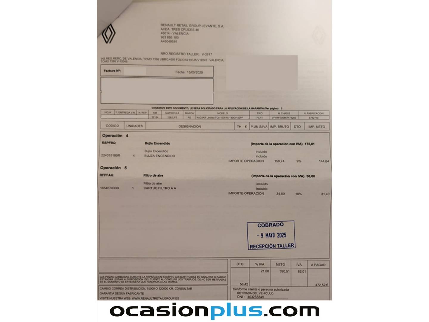Foto del mantenimiento del Renault Kadjar Renault Kadjar Limited GPF TCe (140 CV)