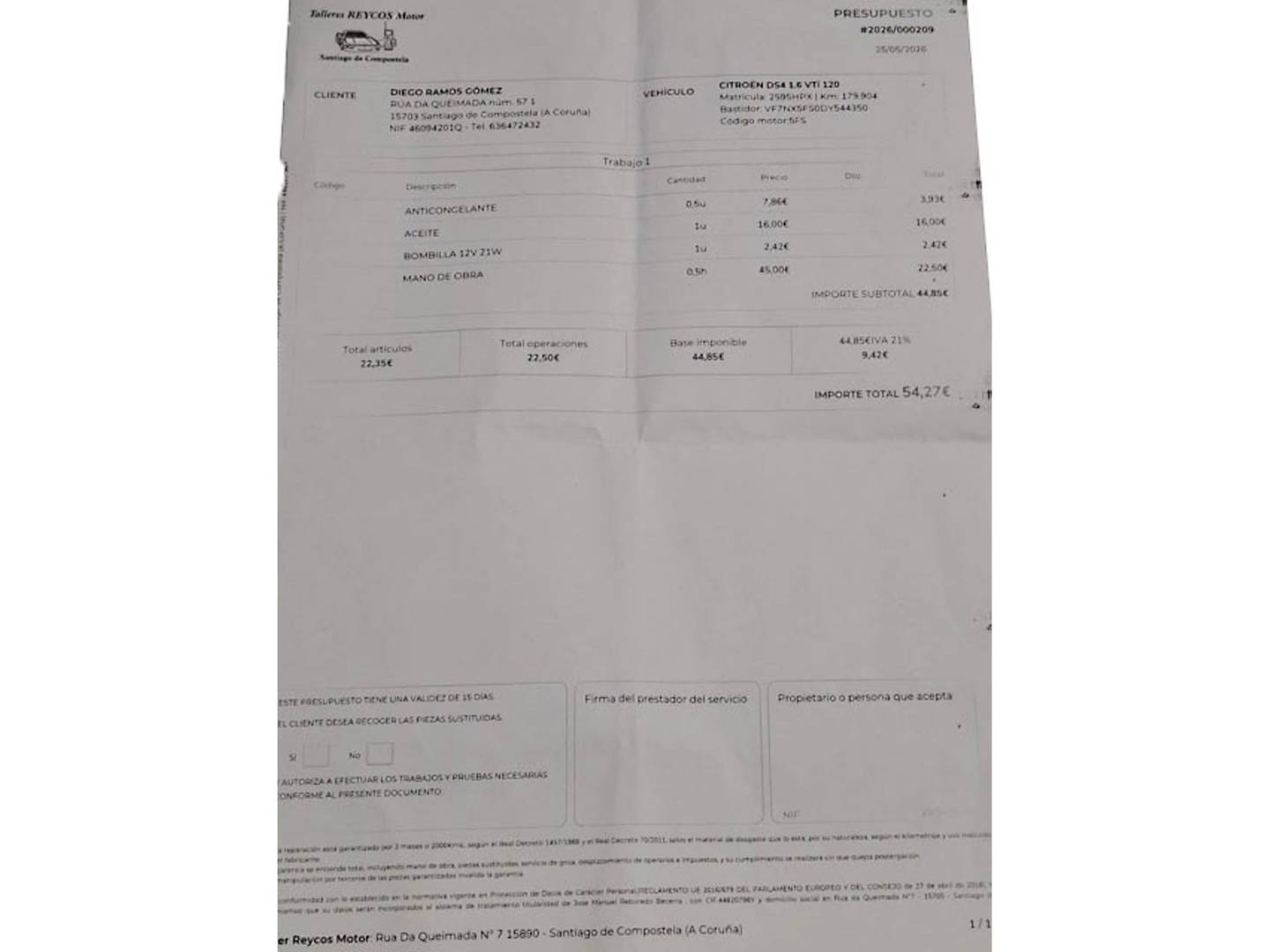 Foto del mantenimiento del Citroën DS4 Citroën DS4 1.6 VTi Style (120 CV)