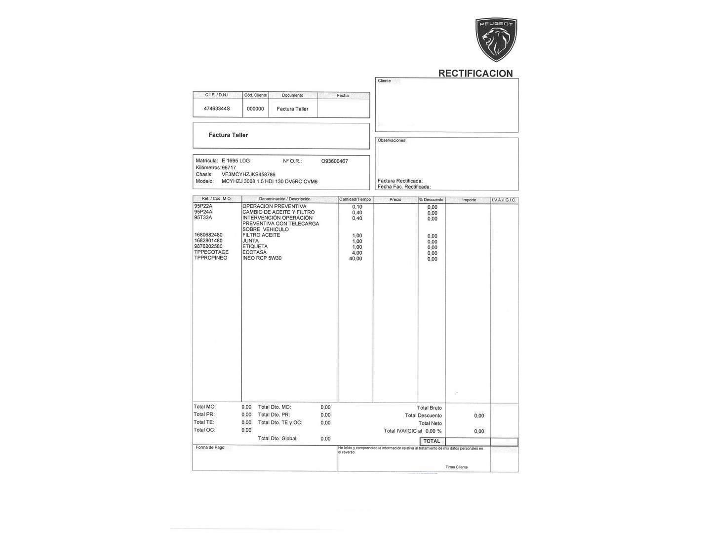 Foto del mantenimiento del Peugeot 3008 Peugeot 3008 BlueHDI 130 S&S Allure (130 CV)