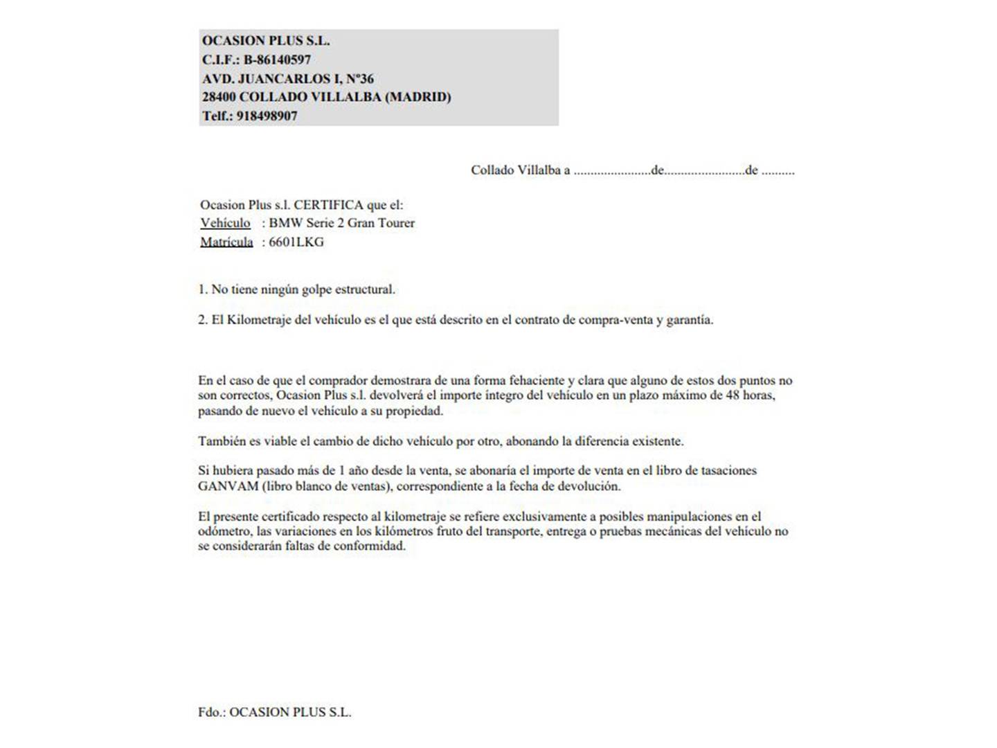 Foto del certificado del BMW Serie 2 Gran Tourer BMW Serie 2 218i Gran Tourer (140 CV) 7 Plazas