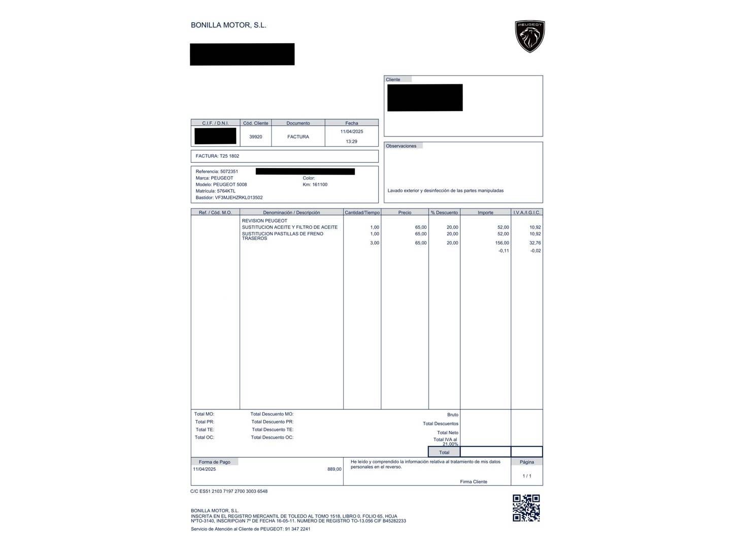 Foto del mantenimiento del Peugeot 5008 Peugeot 5008 BlueHDi 180 S&S GT EAT8 (180 CV) 7 Plazas