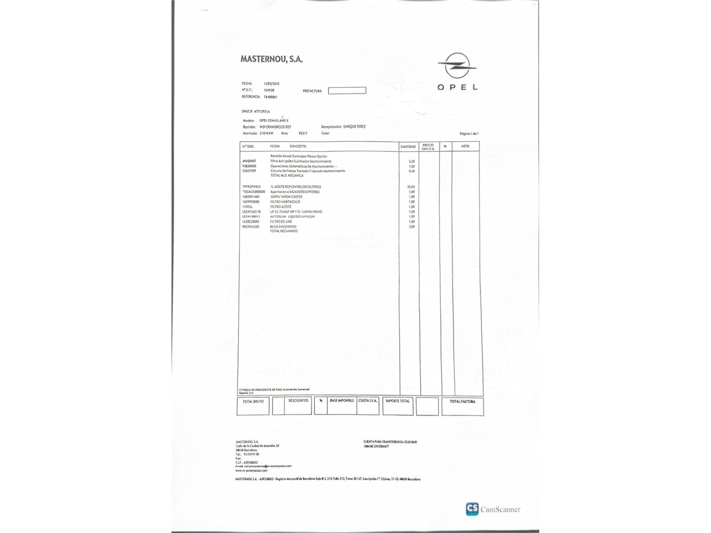 Foto del mantenimiento del Opel Grandland X Opel Grandland X 1.2 Turbo 120 Aniversario (130 CV)
