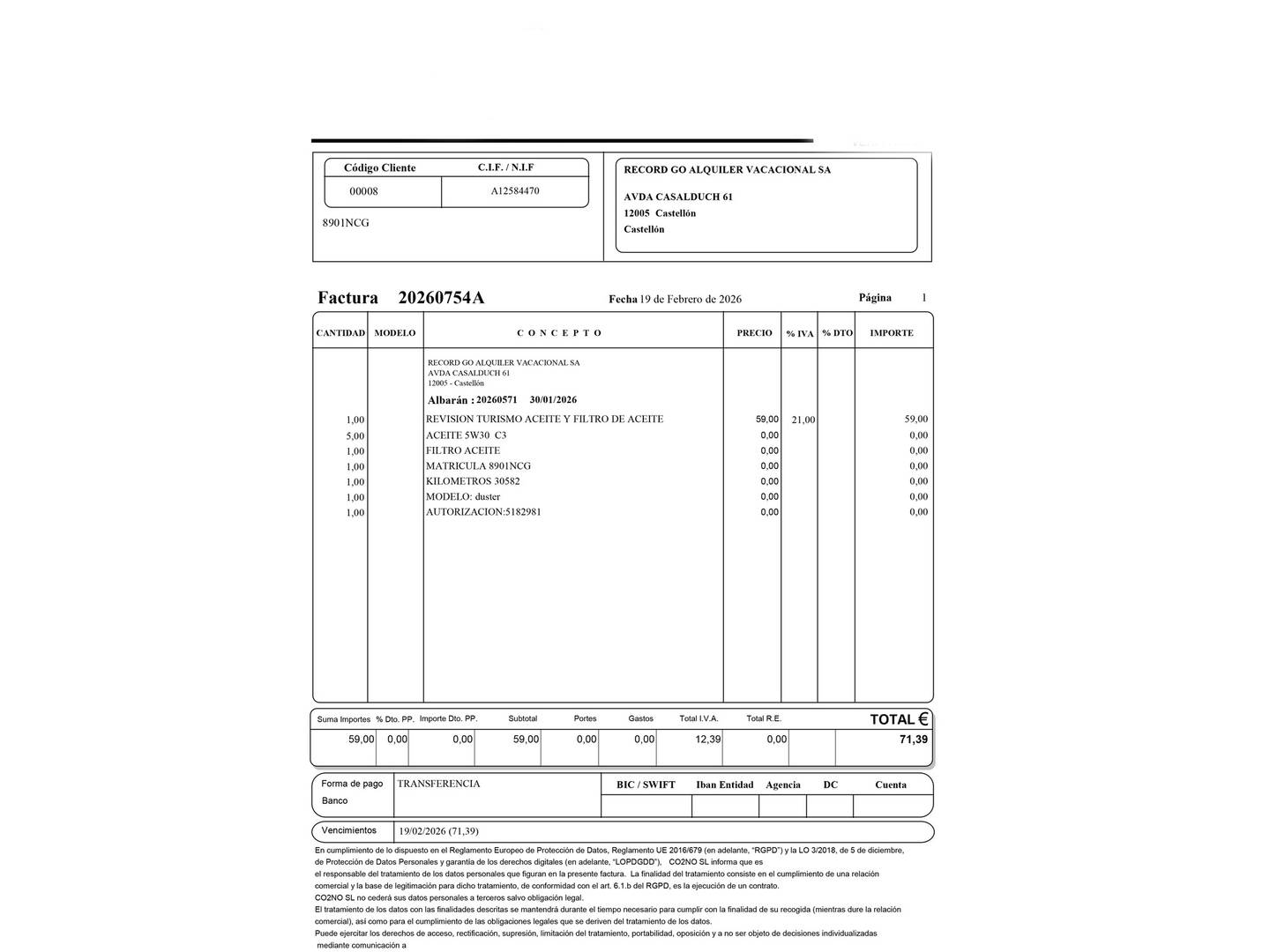 Foto del mantenimiento del Dacia Duster Dacia Duster Journey TCE 48v 4X2 (130 CV)