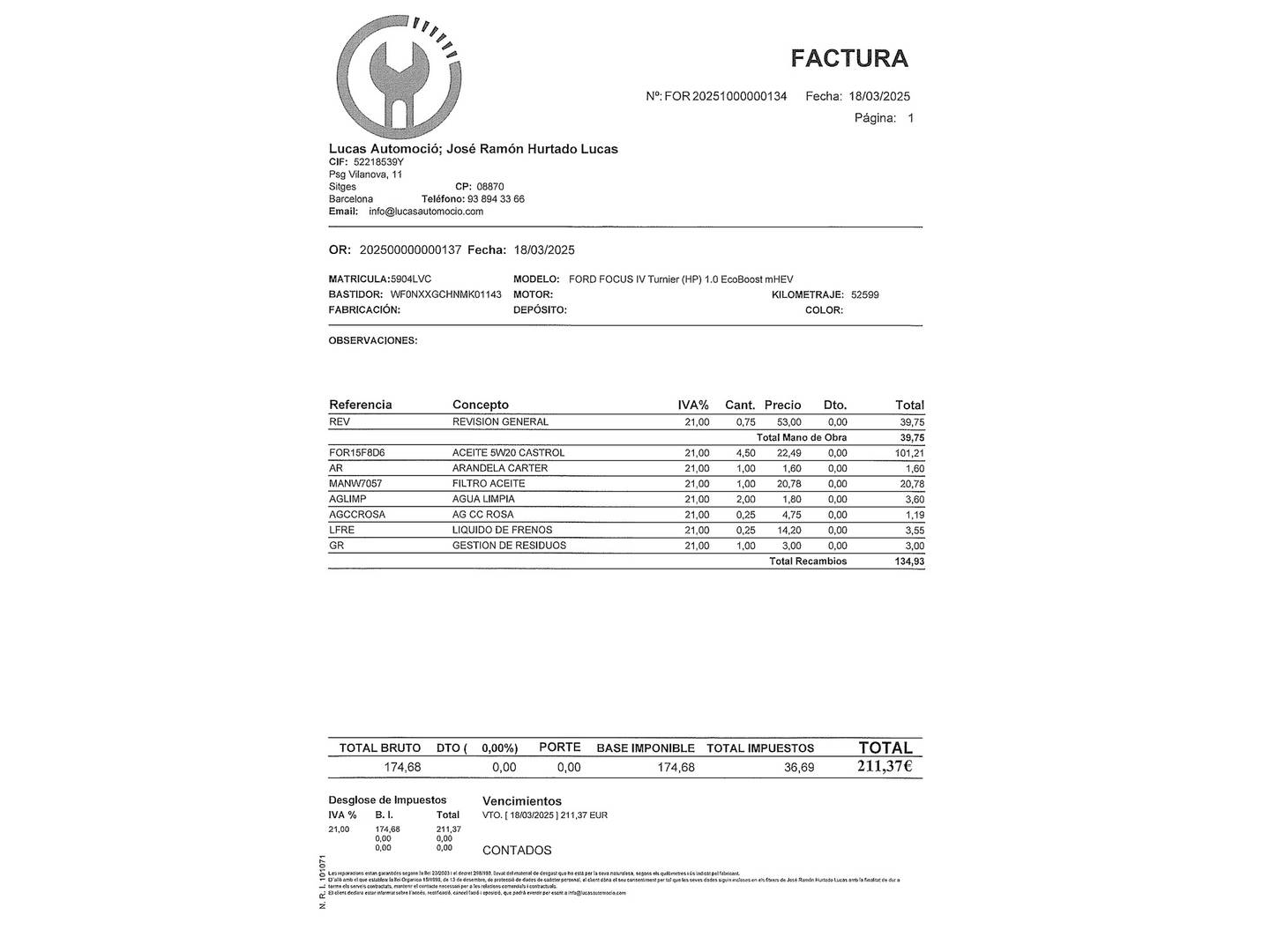 Foto del mantenimiento del Ford Focus Ford Focus 1.0 Ecoboost MHEV ST-Line X (125 CV)