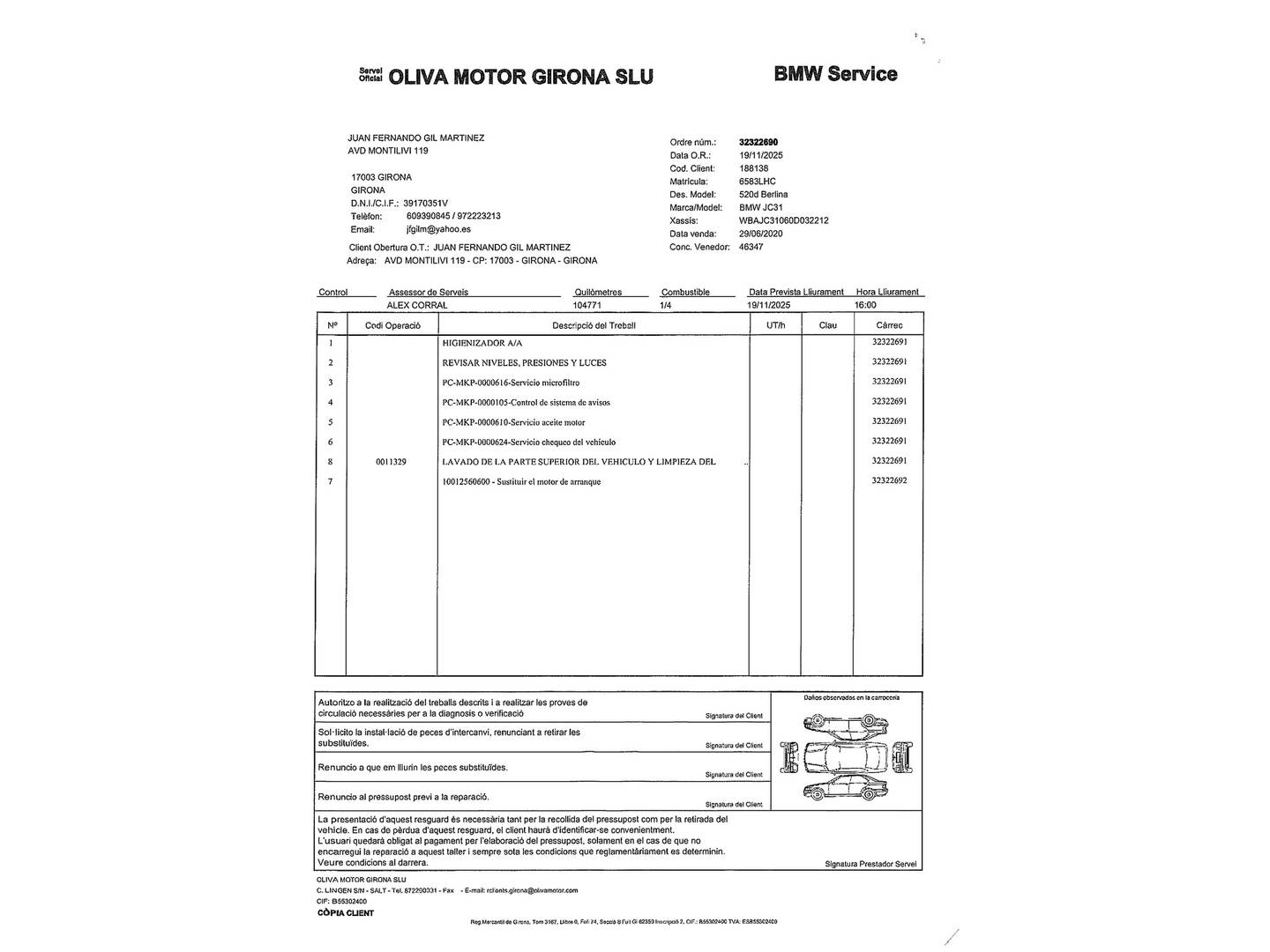 Foto del mantenimiento del BMW Serie 5 BMW Serie 5 520d Business (190 CV)Pack M