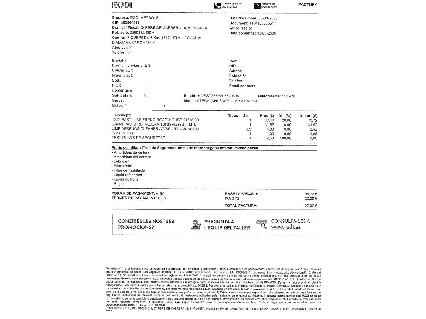 Foto del mantenimiento del Seat Ateca Seat Ateca 1.5 TSI Style DSG (150 CV)